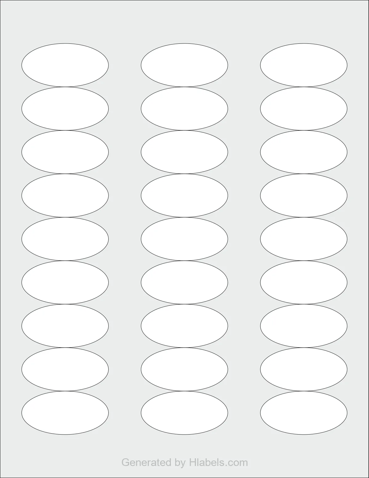 OnlineLabels® OL9815 template with 27 oval 2 x 1 inch labels per sheet, on Letter-size adhesive blank label sheets.