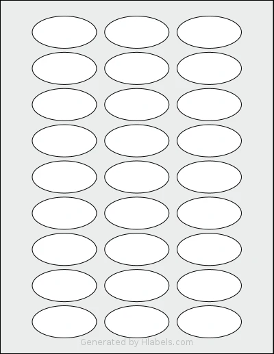 Premium® PLS229 template with 27 oval 2 x 1 inch labels per sheet, on Letter-size adhesive blank label sheets.