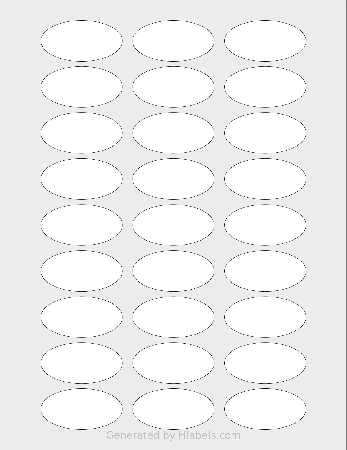Premium® PLS229 template with 27 oval 2 x 1 inch labels per sheet, on Letter-size adhesive blank label sheets.