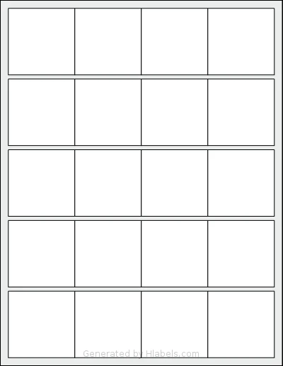 Premium® PLS289 template with 20 square 2 x 2 inch labels per sheet, on Letter-size adhesive blank label sheets.