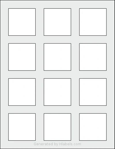 Premium® PLS299 template with 12 square 2 x 2 inch labels per sheet, on Letter-size adhesive blank label sheets.