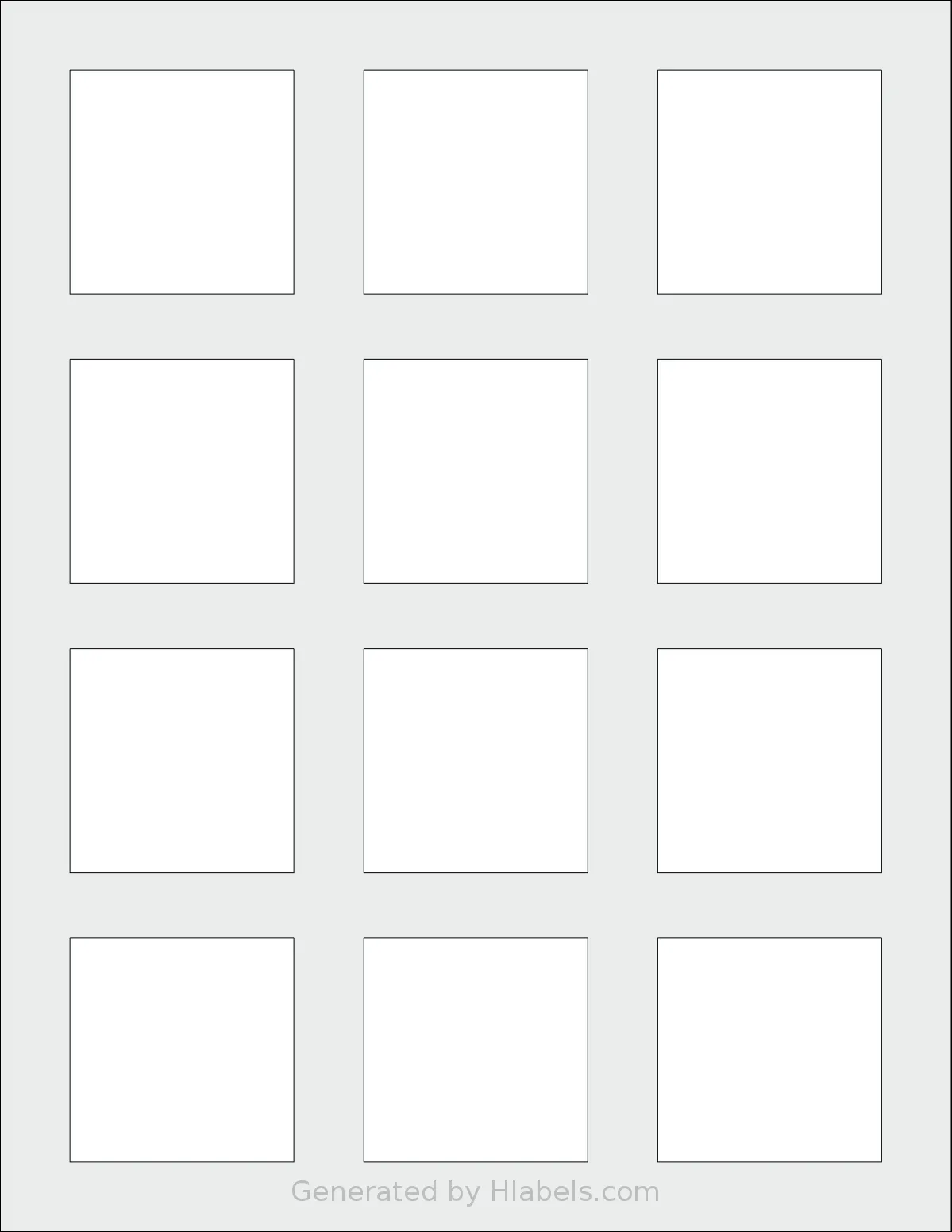 Premium® PLS299 template with 12 square 2 x 2 inch labels per sheet, on Letter-size adhesive blank label sheets.