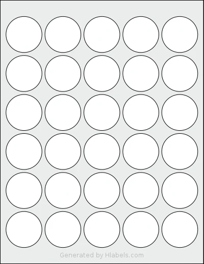 Premium® PLS423 template with 30 circle labels per sheet, each 1.5 inch in diameter, on Letter-size adhesive blank label sheets.