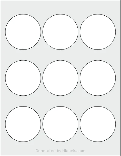Premium® PLS448 template with 9 circle labels per sheet, each 2.5 inch in diameter, on Letter-size adhesive blank label sheets.