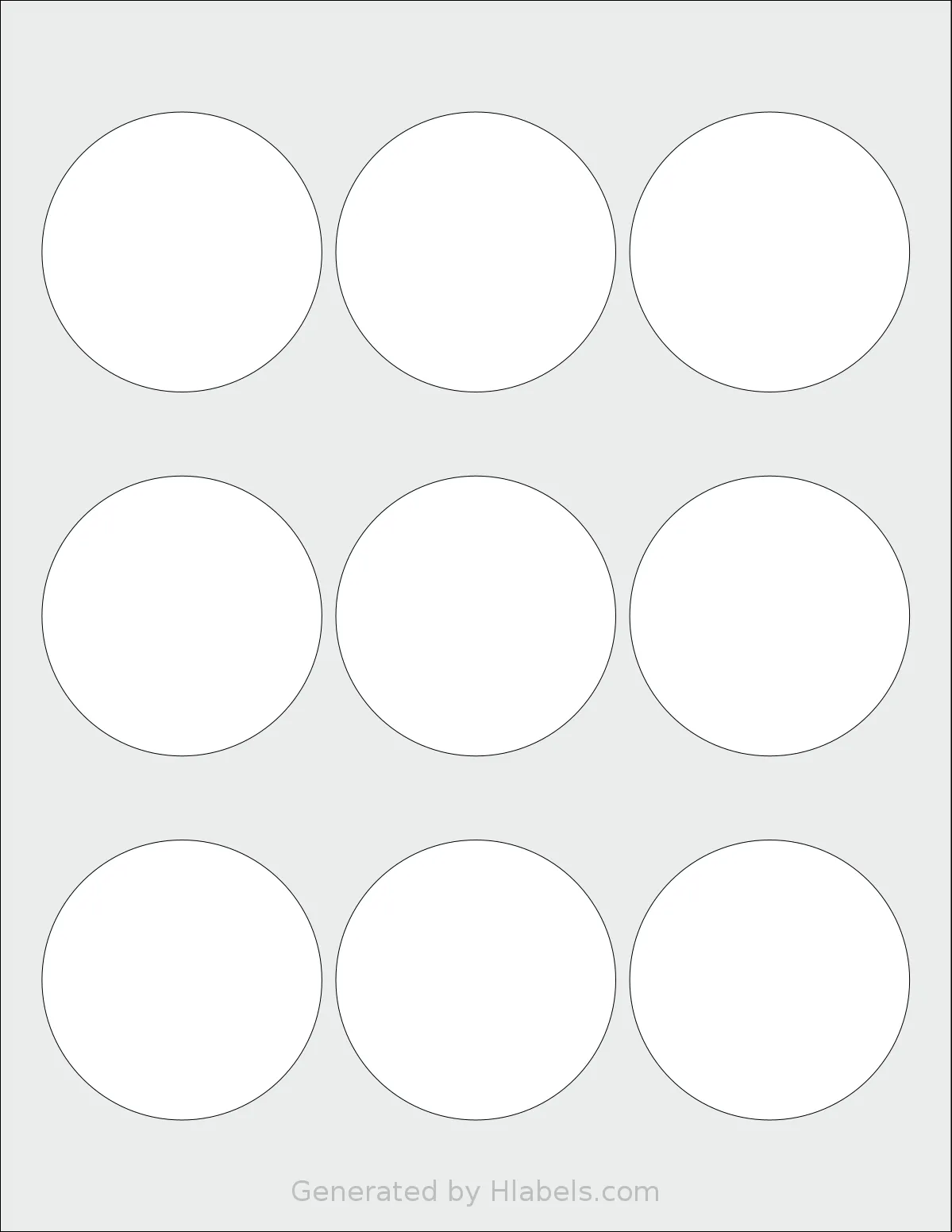 Premium® PLS448 template with 9 circle labels per sheet, each 2.5 inch in diameter, on Letter-size adhesive blank label sheets.