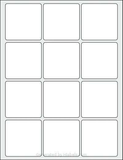Premium® PLS470 template with 12 square 2.5 x 2.5 inch labels per sheet, on Letter-size adhesive blank label sheets.