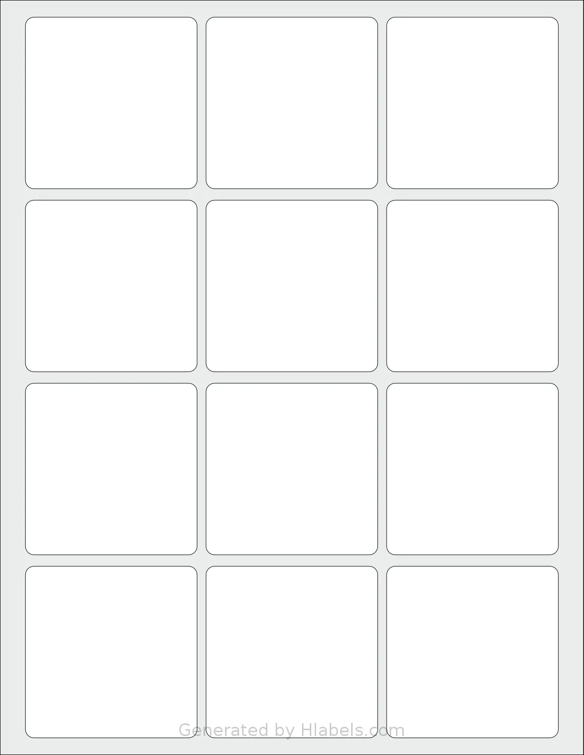 Premium® PLS470 template with 12 square 2.5 x 2.5 inch labels per sheet, on Letter-size adhesive blank label sheets.