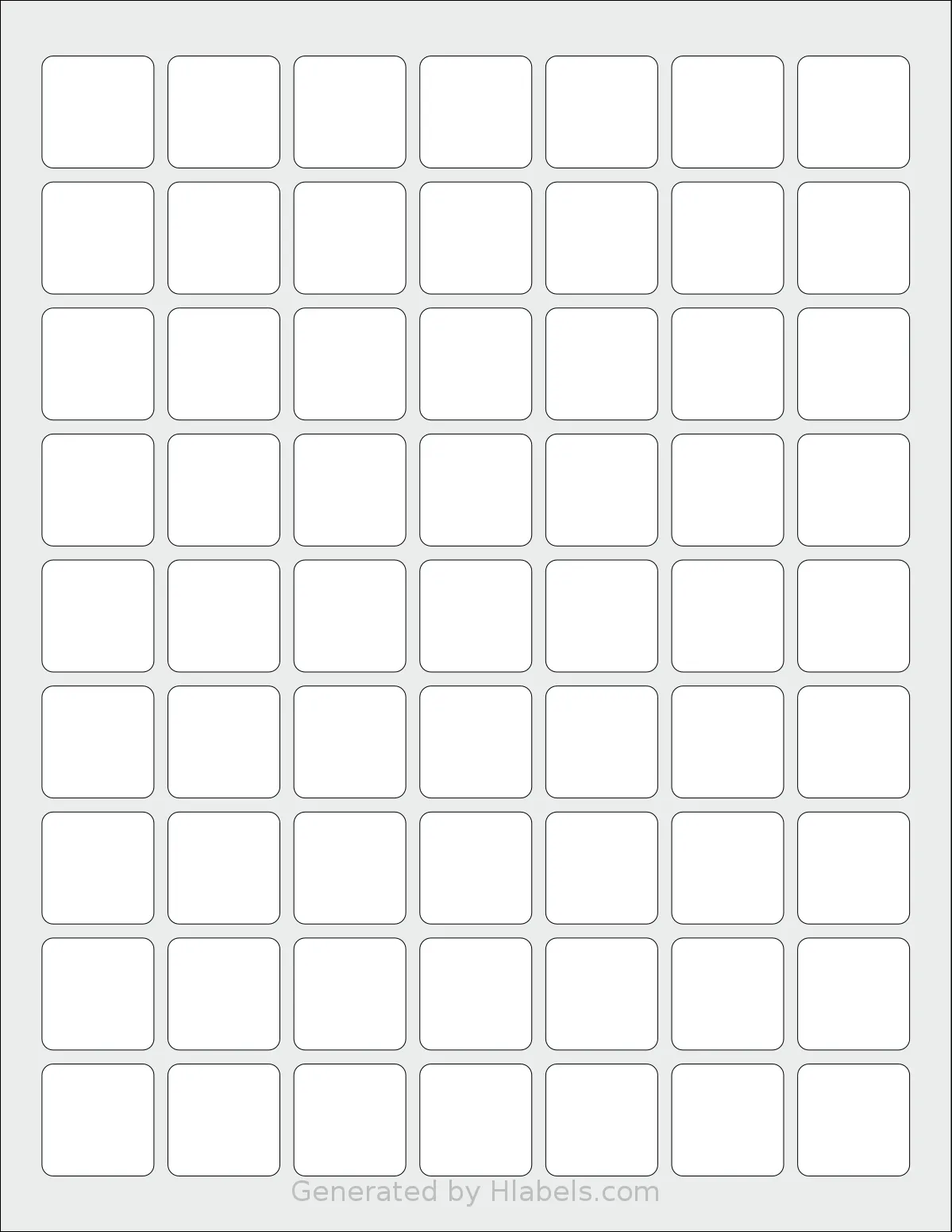 Premium® PLS601 template with 63 square 1 x 1 inch labels per sheet, on Letter-size adhesive blank label sheets.