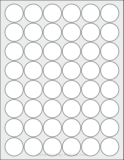 Premium® PLS615 template with 48 circle labels per sheet, each 1.25 inch in diameter, on Letter-size adhesive blank label sheets.