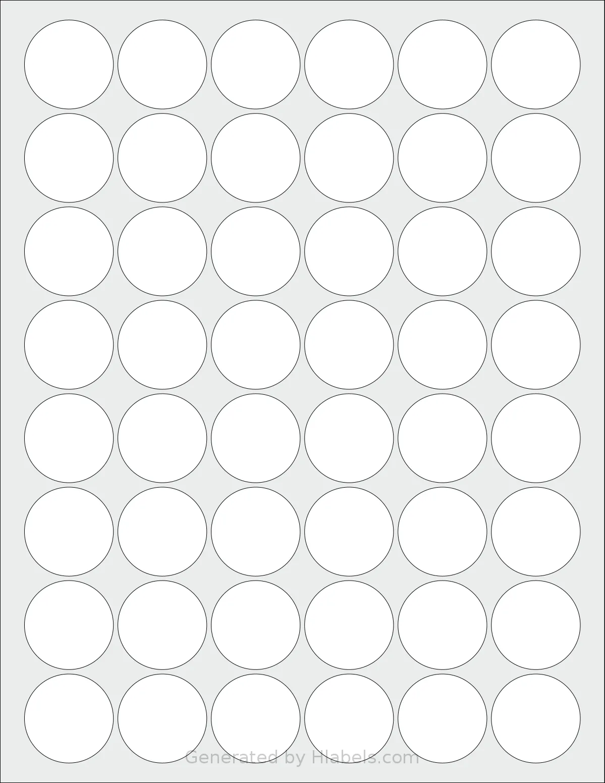 Premium® PLS615 template with 48 circle labels per sheet, each 1.25 inch in diameter, on Letter-size adhesive blank label sheets.