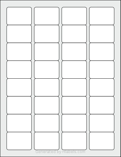 Premium® PLS640 template with 32 rectangular 1.75 x 1.25 inch labels per sheet, on Letter-size adhesive blank label sheets.