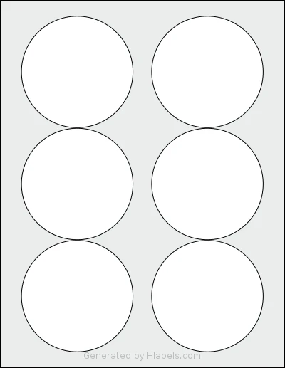 Premium® PLS707 template with 6 circle labels per sheet, each 3.33 inch in diameter, on Letter-size adhesive blank label sheets.