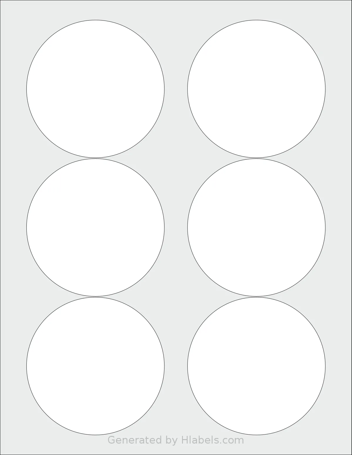 Premium® PLS707 template with 6 circle labels per sheet, each 3.33 inch in diameter, on Letter-size adhesive blank label sheets.