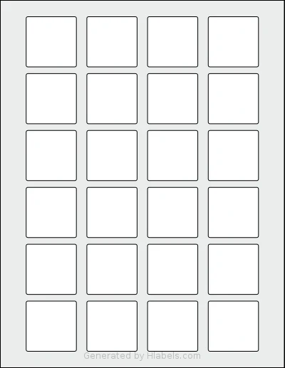 Premium® PLS743 template with 24 square 1.5 x 1.5 inch labels per sheet, on Letter-size adhesive blank label sheets.