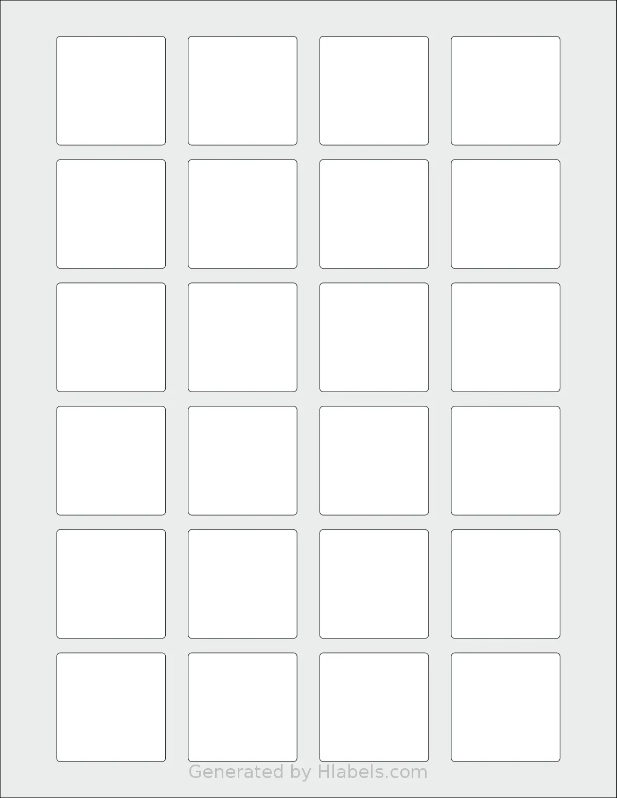 Premium® PLS743 template with 24 square 1.5 x 1.5 inch labels per sheet, on Letter-size adhesive blank label sheets.