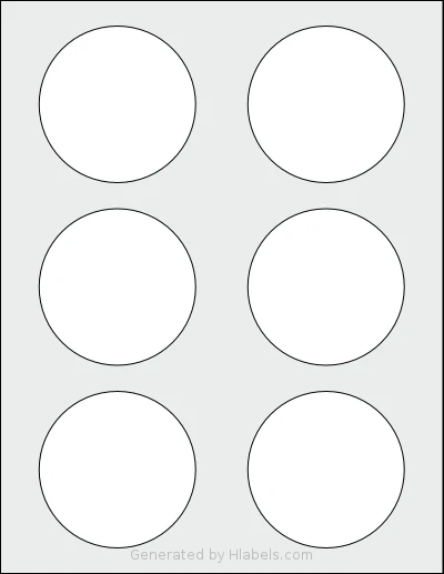 Premium® PLS819 template with 6 circle labels per sheet, each 3 inch in diameter, on Letter-size adhesive blank label sheets.