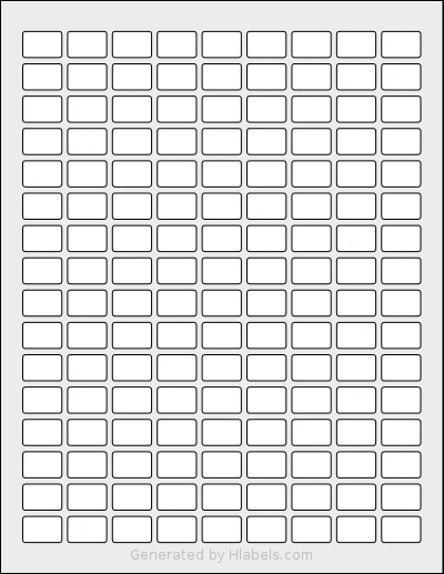 RoyalGreenMarket® RGM-144 template with 144 rectangular 0.75 x 0.5 inch labels per sheet, on Letter-size adhesive blank label sheets.