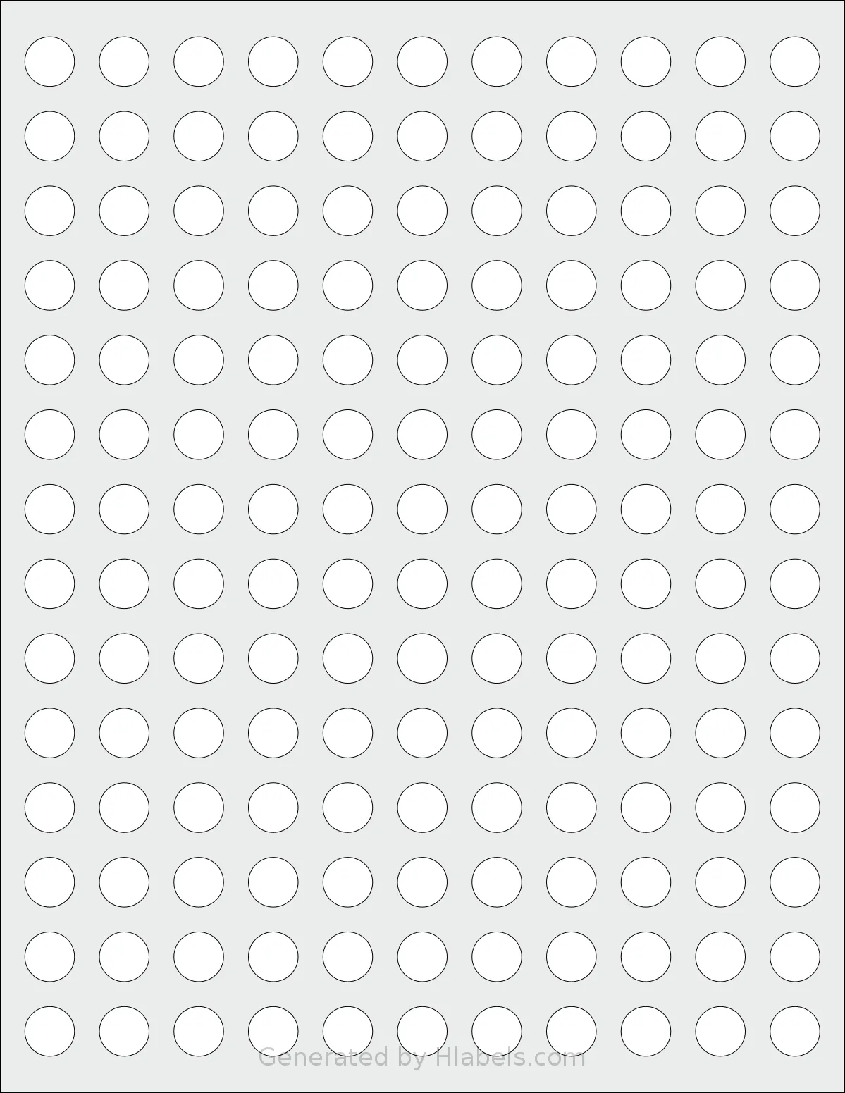 RoyalGreenMarket® RGM-154C template with 154 circle labels per sheet, each 0.5 inch in diameter, on Letter-size adhesive blank label sheets.