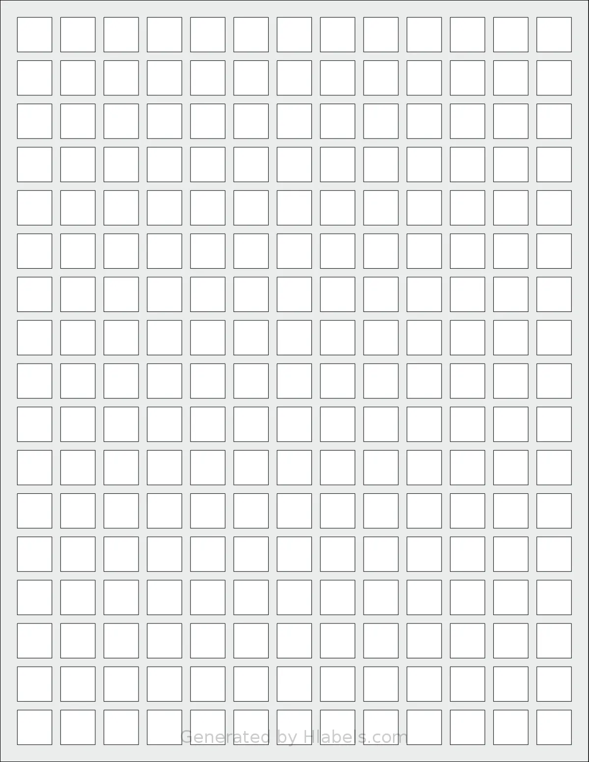 RoyalGreenMarket® RGM-221 template with 221 square 0.5 x 0.5 inch labels per sheet, on Letter-size adhesive blank label sheets.
