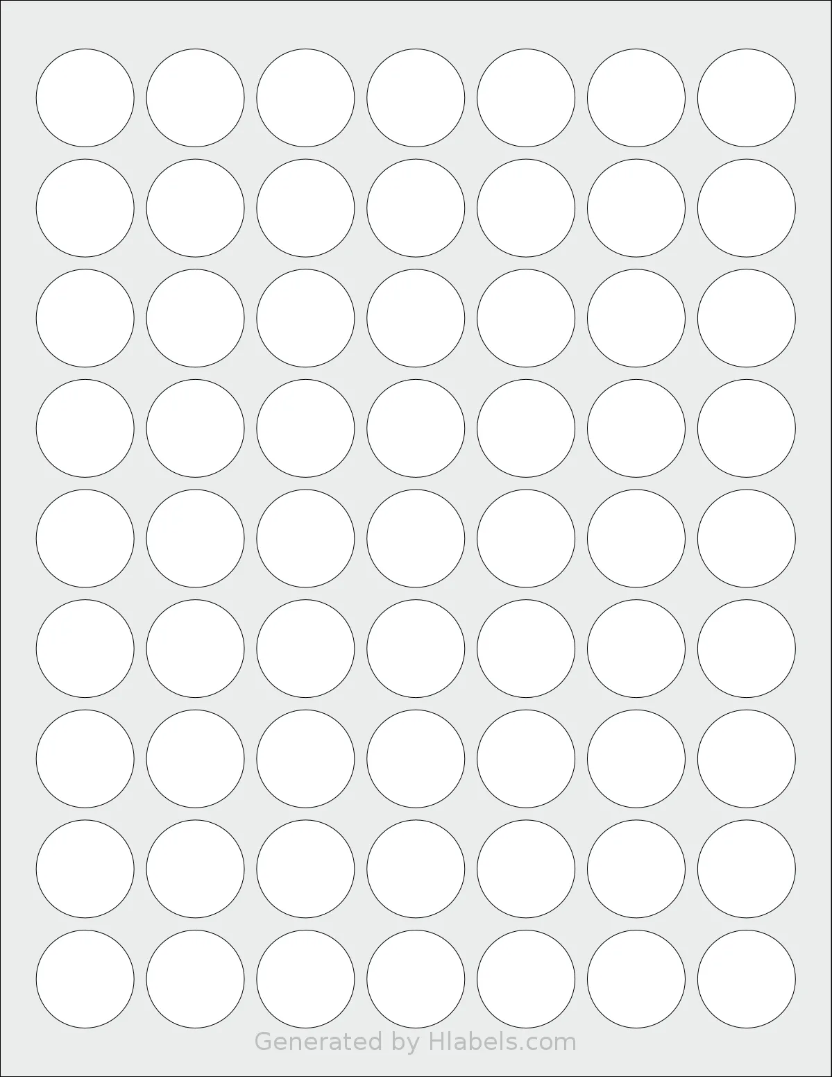 RoyalGreenMarket® RGM-63C template with 63 circle labels per sheet, each 1 inch in diameter, on Letter-size adhesive blank label sheets.