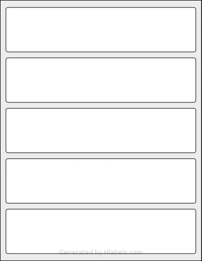 SheetLabels® 1071 template with 5 rectangular 8 x 1.875 inch labels per sheet, on Letter-size adhesive blank label sheets.