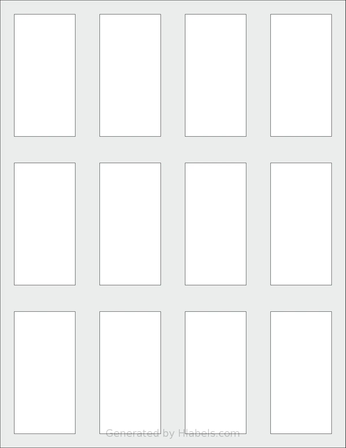 SheetLabels® L1430 template with 12 rectangular 1.5 x 3 inch labels per sheet, on Letter-size adhesive blank label sheets.