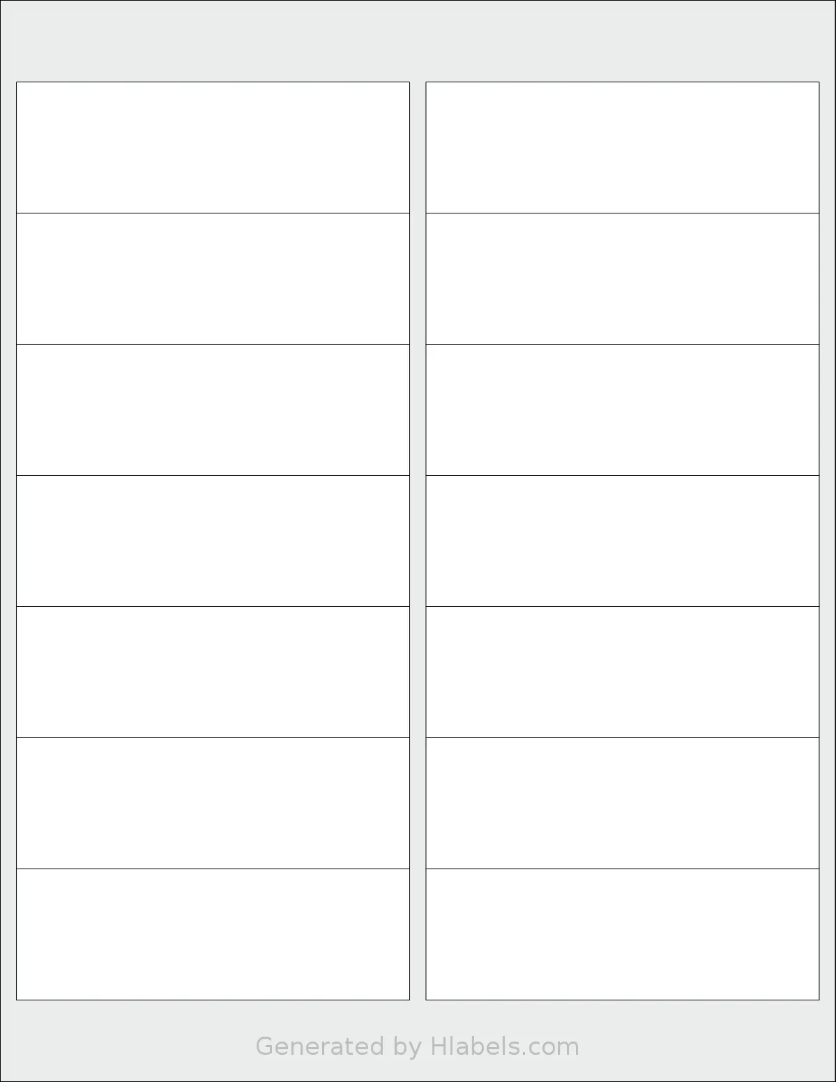 SheetLabels® SL101 template with 14 rectangular 4 x 1.3333 inch labels per sheet, on Letter-size adhesive blank label sheets.