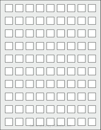 SheetLabels® SL1024 template with 90 square 0.625 x 0.625 inch labels per sheet, on Letter-size adhesive blank label sheets.