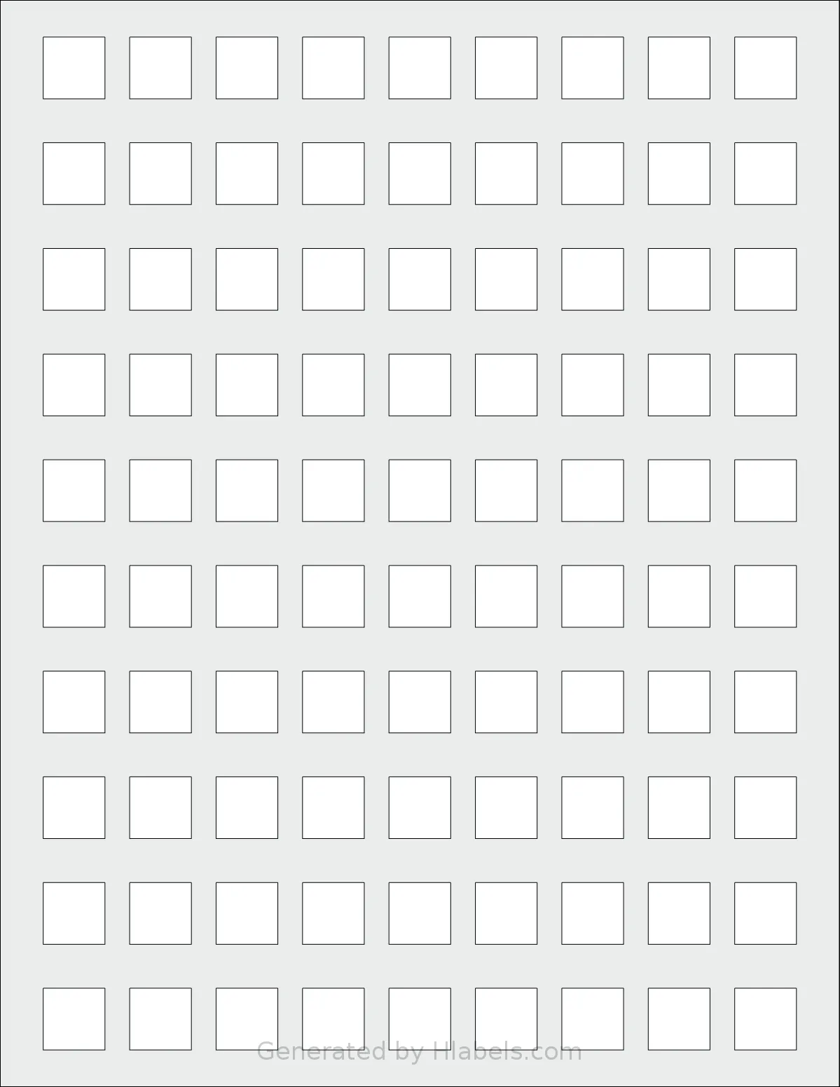 SheetLabels® SL1024 template with 90 square 0.625 x 0.625 inch labels per sheet, on Letter-size adhesive blank label sheets.