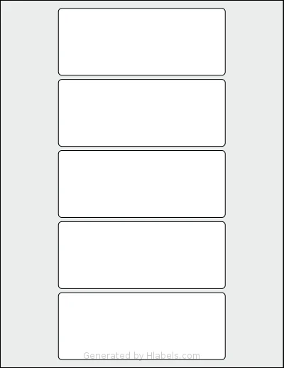 SheetLabels® SL1034 template with 5 rectangular 5 x 2 inch labels per sheet, on Letter-size adhesive blank label sheets.