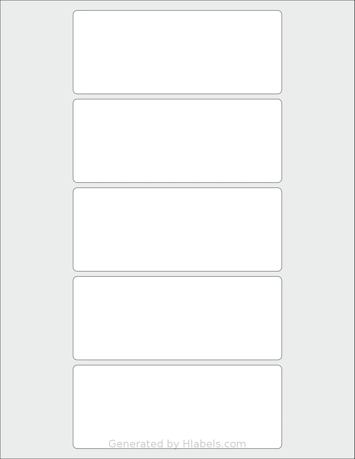 SheetLabels® SL1034 template with 5 rectangular 5 x 2 inch labels per sheet, on Letter-size adhesive blank label sheets.