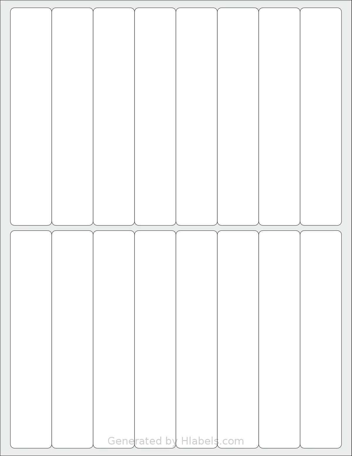 SheetLabels® SL1047 template with 16 rectangular 1 x 5.25 inch labels per sheet, on Letter-size adhesive blank label sheets.