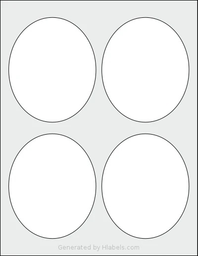 SheetLabels® SL1049 template with 4 oval 3.75 x 4.5 inch labels per sheet, on Letter-size adhesive blank label sheets.