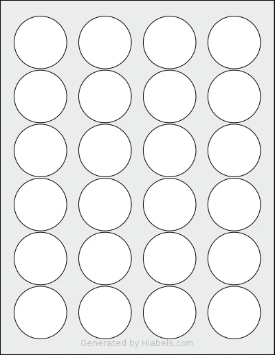 SheetLabels® SL107 template with 24 circle labels per sheet, each 1.63 inch in diameter, on Letter-size adhesive blank label sheets.