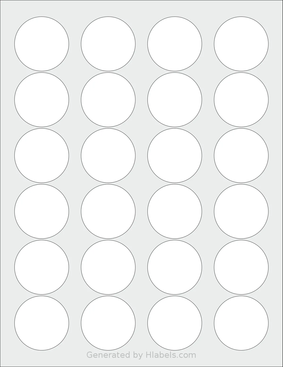 SheetLabels® SL107 template with 24 circle labels per sheet, each 1.63 inch in diameter, on Letter-size adhesive blank label sheets.