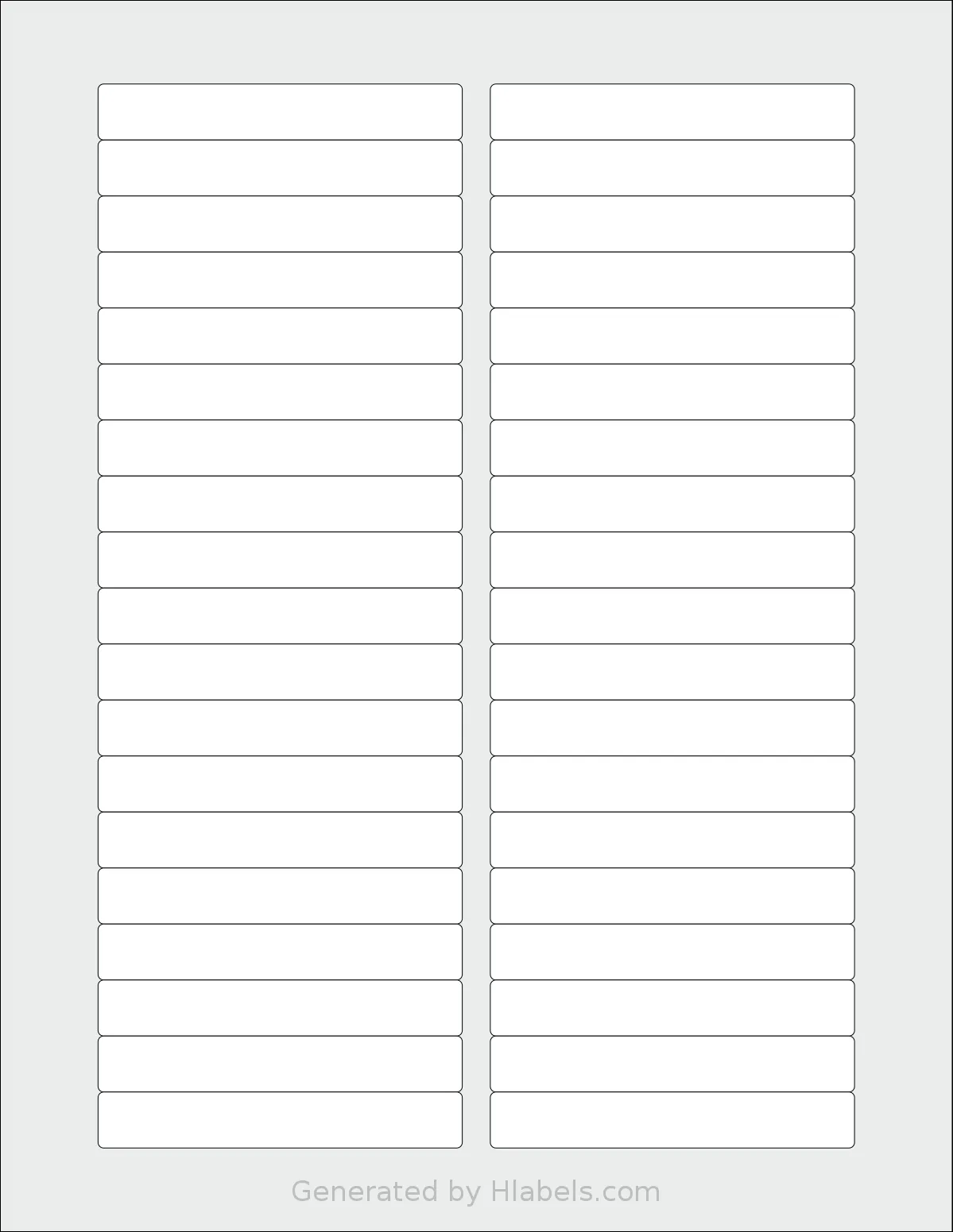 SheetLabels® SL1088 template with 38 rectangular 3.25 x 0.5 inch labels per sheet, on Letter-size adhesive blank label sheets.