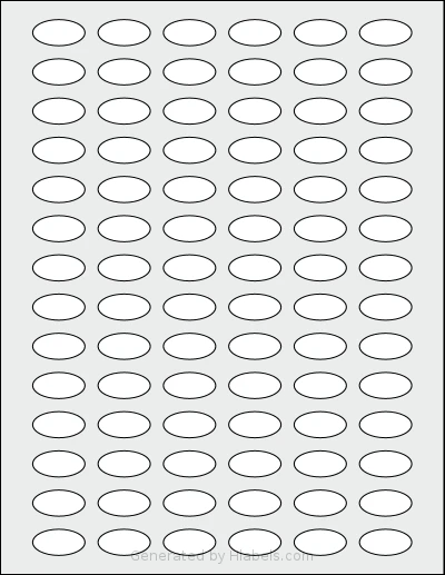 SheetLabels® SL1101 template with 84 oval 1 x 0.5 inch labels per sheet, on Letter-size adhesive blank label sheets.