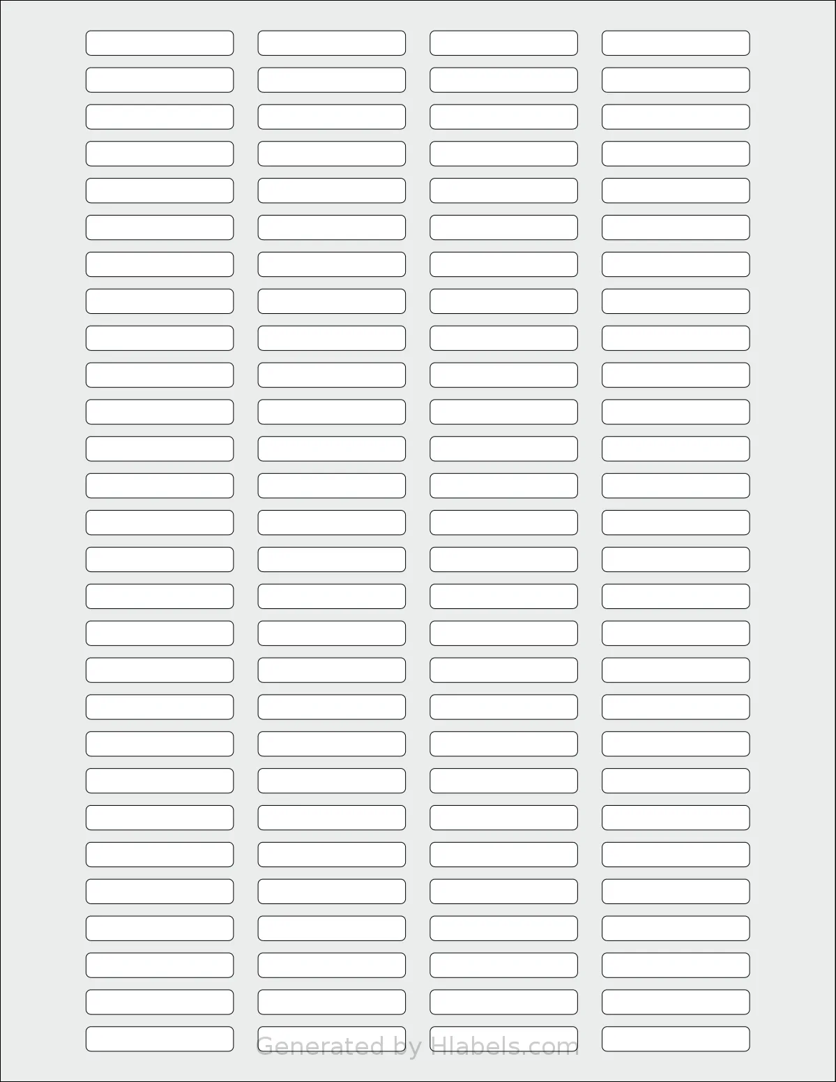 SheetLabels® SL1106 template with 112 rectangular 1.5 x 0.25 inch labels per sheet, on Letter-size adhesive blank label sheets.