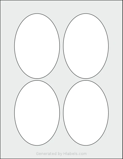 SheetLabels® SL1129 template with 4 oval 3.125 x 4.5 inch labels per sheet, on Letter-size adhesive blank label sheets.