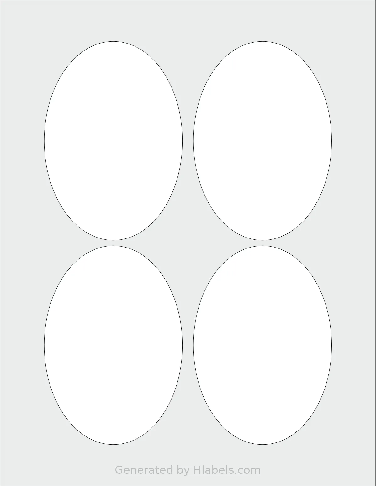 SheetLabels® SL1129 template with 4 oval 3.125 x 4.5 inch labels per sheet, on Letter-size adhesive blank label sheets.