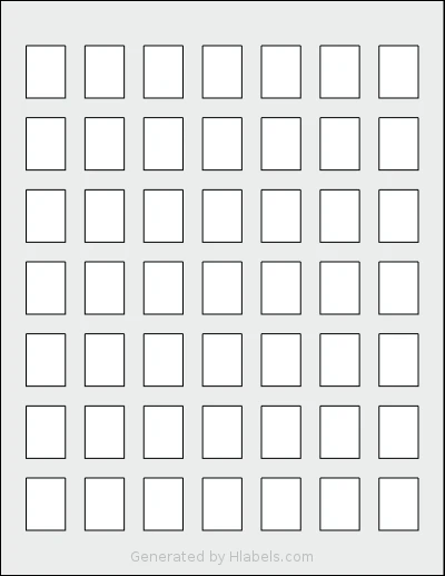 SheetLabels® SL1140 template with 49 rectangular 0.75 x 1 inch labels per sheet, on Letter-size adhesive blank label sheets.