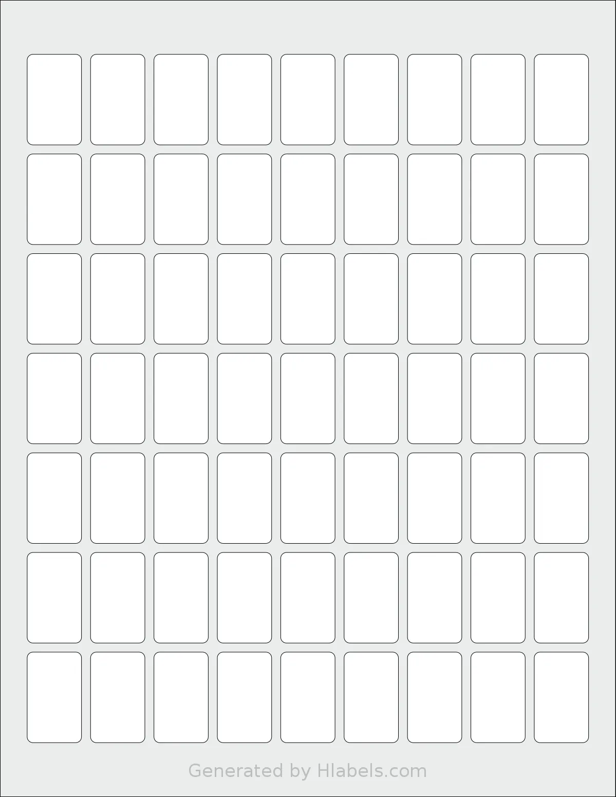 SheetLabels® SL1172 template with 63 rectangular 0.75 x 1.25 inch labels per sheet, on Letter-size adhesive blank label sheets.