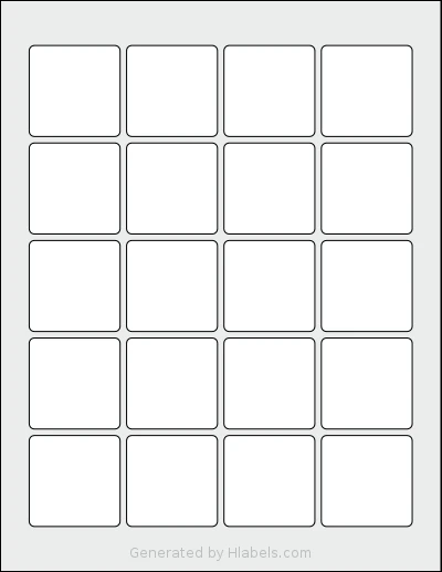 SheetLabels® SL1189 template with 20 square 1.75 x 1.75 inch labels per sheet, on Letter-size adhesive blank label sheets.