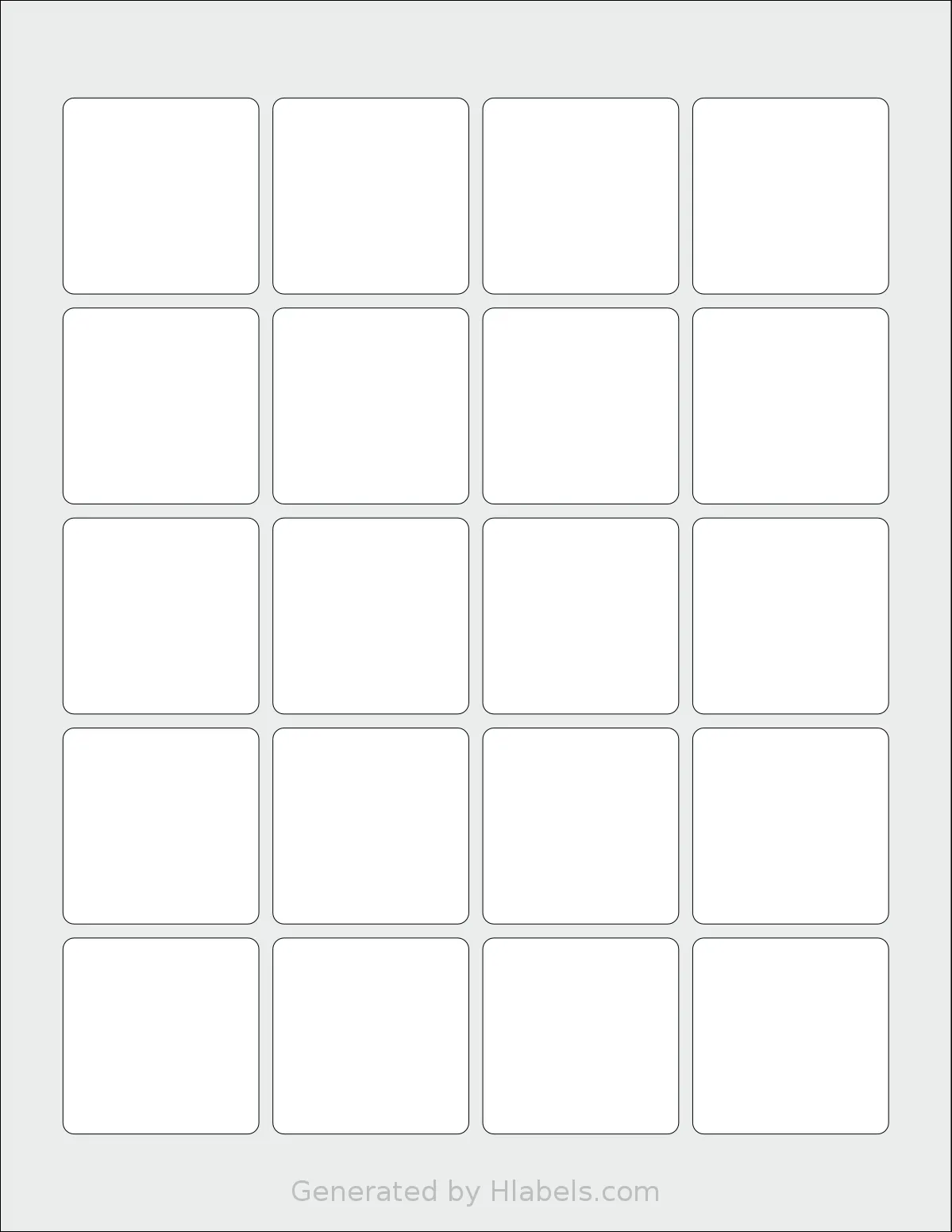 SheetLabels® SL1189 template with 20 square 1.75 x 1.75 inch labels per sheet, on Letter-size adhesive blank label sheets.