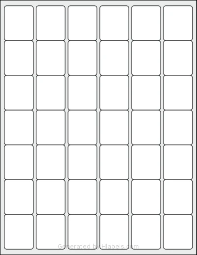 SheetLabels® SL1197 template with 42 rectangular 1.25 x 1.5 inch labels per sheet, on Letter-size adhesive blank label sheets.