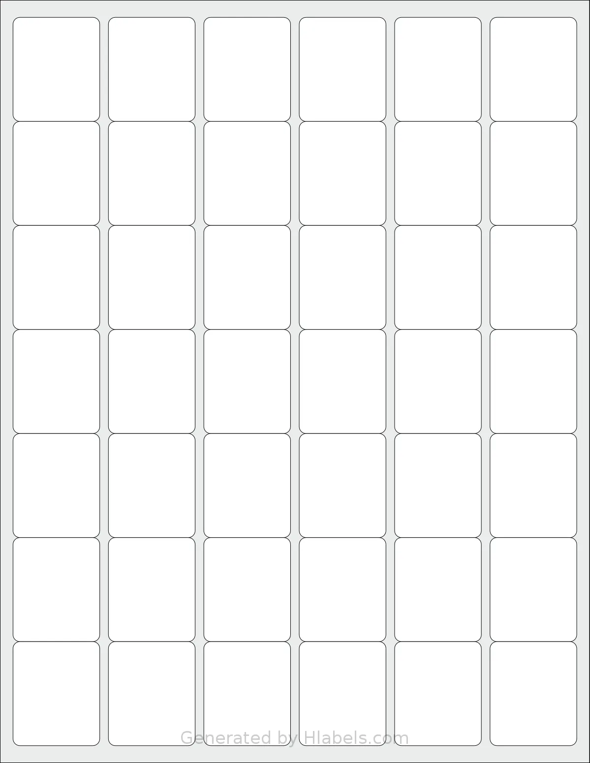 SheetLabels® SL1197 template with 42 rectangular 1.25 x 1.5 inch labels per sheet, on Letter-size adhesive blank label sheets.