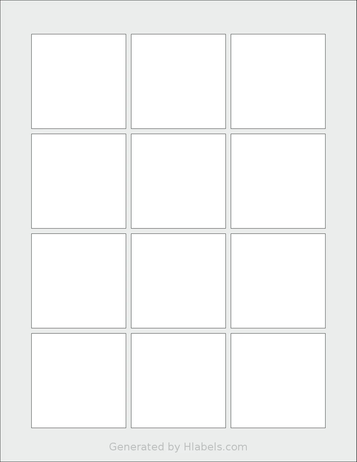 SheetLabels® SL1206 template with 12 square 2.25 x 2.25 inch labels per sheet, on Letter-size adhesive blank label sheets.