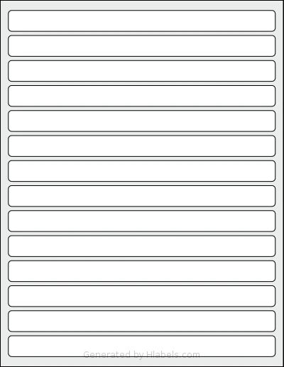 SheetLabels® SL1257 template with 14 rectangular 8 x 0.625 inch labels per sheet, on Letter-size adhesive blank label sheets.