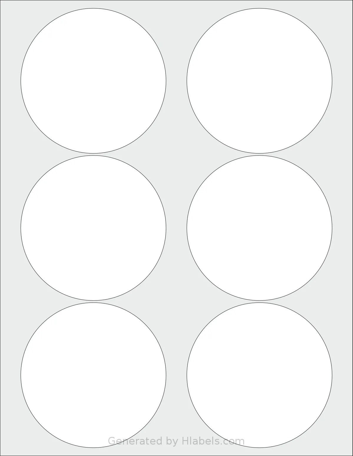 SheetLabels® SL128 template with 6 circle labels per sheet, each 3.5 inch in diameter, on Letter-size adhesive blank label sheets.