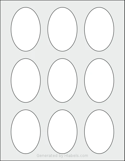SheetLabels® SL1287 template with 9 oval 2 x 3 inch labels per sheet, on Letter-size adhesive blank label sheets.